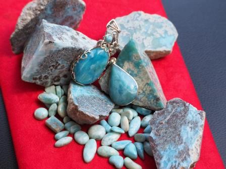 jewels made of larimar, and raw stones. Larimar Crystal